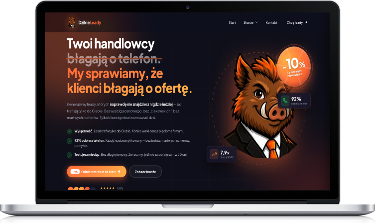 Dzikie Leady, landing na laptopie