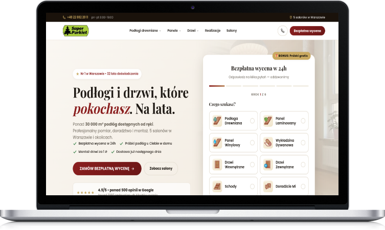 Superparkiet, wycena.super-parkiet.pl na laptopie